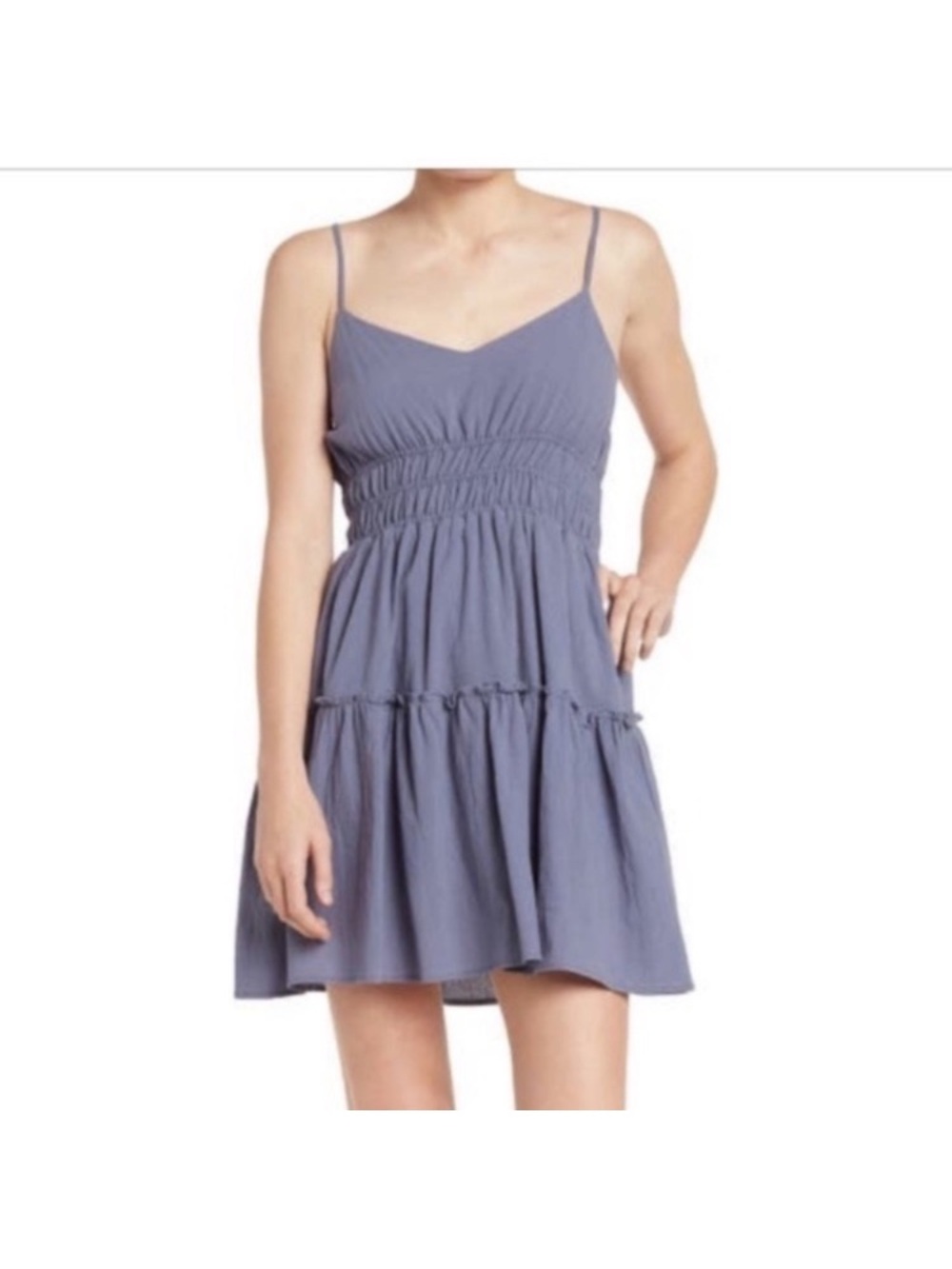 Lumiere Smocked Tiered Mini Dress Slate Blue size S